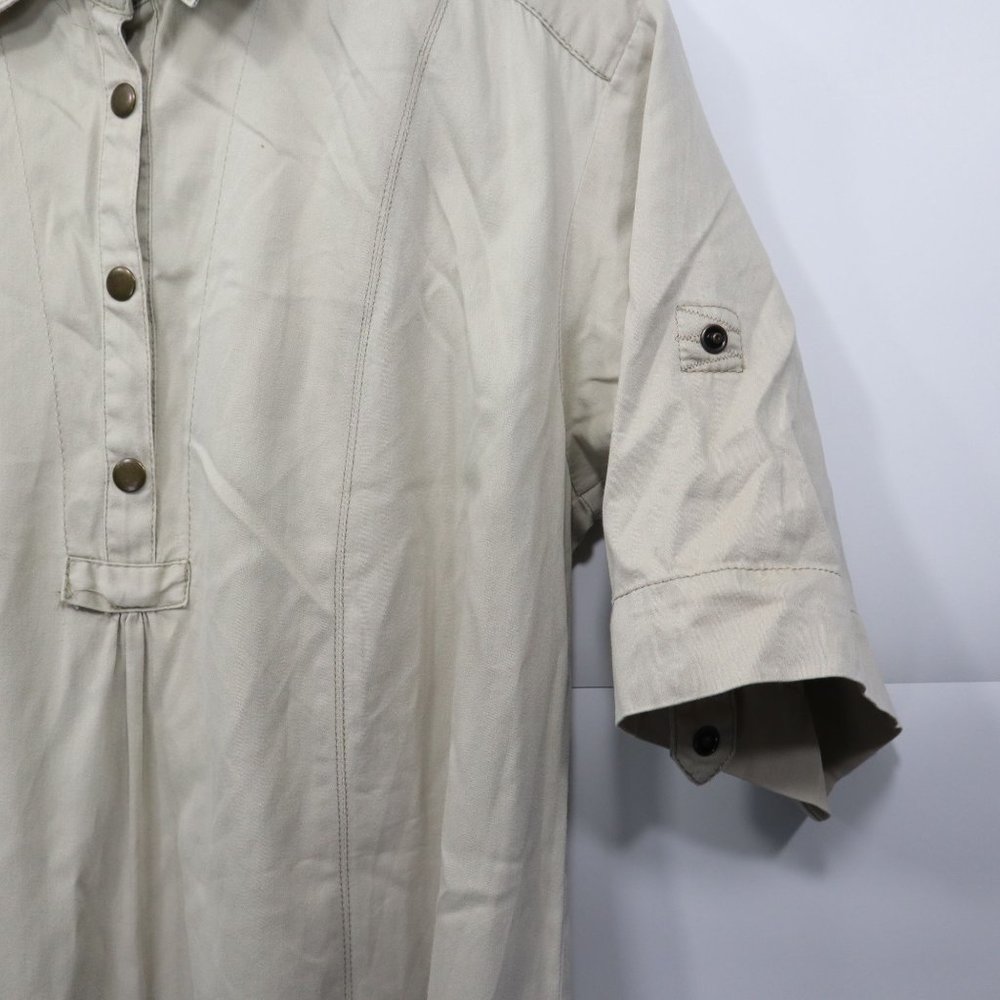 MNG  casual dress short sleeve cotton Beige pocket collared Size M - Picture 5 of 16